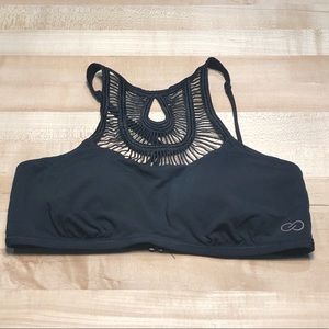 Calia High Neck Crochet Bikini Top Black